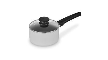 Brabantia Indu+ sauspan 16 cm wit met glazen deksel en zwarte handgreep