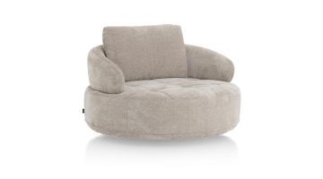 Henders & Hazel draaifauteuil Borgia, rond design met zachte bekleding, perfect voor modern comfort, schuin vooraanzicht.