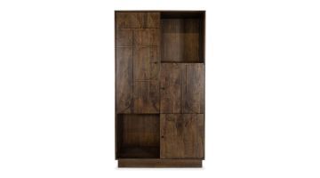 Grote wandkast Kaapstad, frontaal beeld met walnoothout en donkerbruine kleur, inclusief een organisch patroon op de kastdeuren.