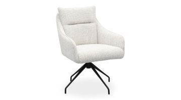 Eetkamerstoel Orsa met lichtgrijze bekleding en zwart metalen onderstel.