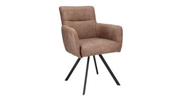 schuin vooraanzicht Eetkamerstoel Cassina van Pronto Wonen in taupe met zwart metalen poten en een subtiele verticale naad in de rugleuning.