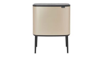 Brabantia Bo Touch Bin in gouden kleur, frontaal weergegeven met strak en modern design op pootjes.