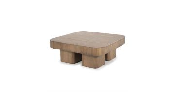 Salontafel Harmonie van Eleonora, vierkant ontwerp met afgeronde hoeken, gemaakt van bruin massief eikenhout.