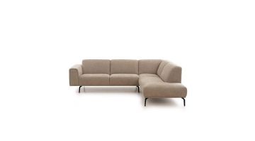 Zitbank Acosta in beige stof met moderne uitstraling en slanke metalen poten.