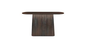 Sidetable Noria in walnootkleur met een uniek ribbelpatroon op de middenpoot en een stijlvol ovaal tafelblad.