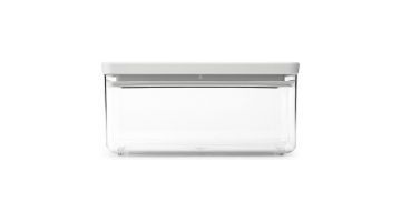 Vierkante voorraadbus van 1,5 liter Tasty+ in lichtgrijs, met een strak en stapelbaar ontwerp.