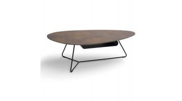 Salontafel Twinny XL met ovale bovenkant en zwarte metalen lectuurbak, ideaal voor een moderne inrichting.