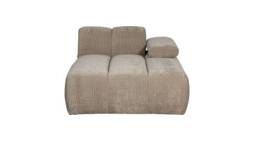 WOOOD Mojo chaise longue element, donker zandkleur, ribstof, met rechte vormen en beweegbare armleuning.