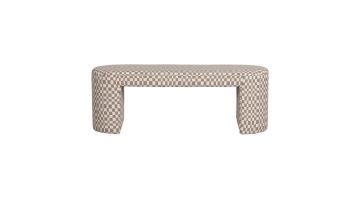 WOOOD Jacob bankje met zandkleurig ruitdessin, rechte vooraanzicht.