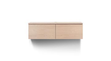 Zwevend TV-meubel Selero in een lichte houtkleur met twee deuren, modern en minimalistisch design.