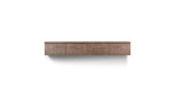 Hangend TV-meubel Lorina van Inhouse, volledig in beeld, met een strak design in donker mangohout, zonder decoratie.