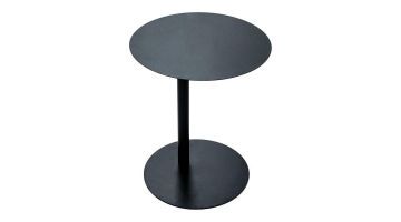 Zwarte metalen bijzettafel Divo van Spinder Design met een rond tafelblad en een minimalistisch ontwerp.