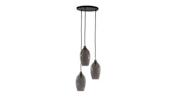Lukaro hanglamp van Light & Living met drie glazen kappen, zwarte plafondplaat en messing details.