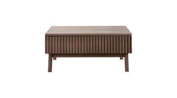 Vierkante salontafel Arrosto van Pronto Wonen, gemaakt van eikenhout in een donkerbruine afwerking, gezien van voren.