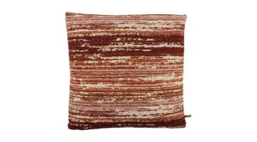 Claudi Sierkussen Escapelia Exclusive Rust met een luxueuze fluweelzachte stof en een dynamisch streeppatroon in warme roest-, beige- en crème tinten.