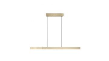 Goudkleurige PURE Moto-Rise LED hanglamp met strak lijnvormig ontwerp en verstelbare ophanging.