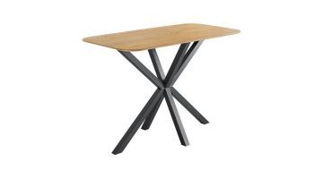 Bartafel Tavolo van Pronto Wonen met eikenhouten blad en zwart metalen kruispoot.