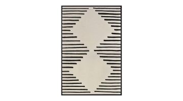 Wanddecoratie Square 3D vooraanzicht – Rechthoekig kunstwerk met een zwart-wit patroon van horizontale lijnen en geometrische vormen, omlijst in zwart.