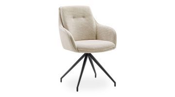 Eetkamerstoel Fendam in antraciet met armleuningen en een draaibare zwarte metalen poot