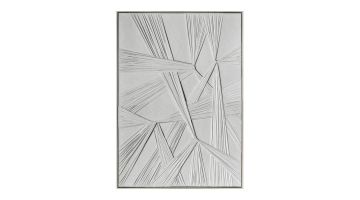 Canvas wanddecoratie 'Origami 1' van Ter Halle, 83x123 cm, met een abstract 3D-patroon van geometrische, gevouwen lijnen in reliëf op een witte achtergrond, omlijst in een dunne, neutrale lijst.