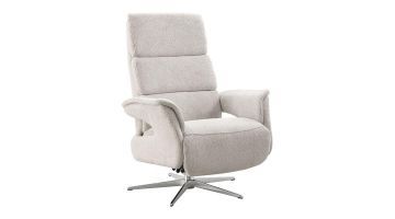 Pronto Wonen Relaxfauteuil Initio lichtgrijs, schuin vooraanzicht met comfortabele bekleding en een stijlvol RVS draaibaar onderstel.