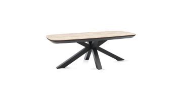 Rechthoekige tuintafel Bradford met houtlook HPL-blad en zwart aluminium frame.