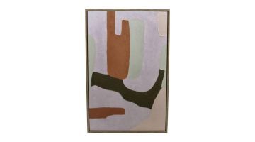 Abstracte wandplaat KAL-5999 van Kersten met vormen in groen, bruin en beige met houten lijst.