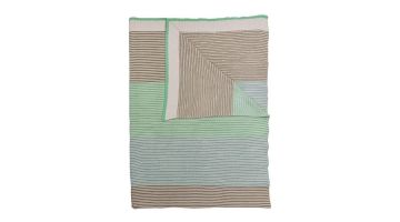 Lichtgroene plaid Throw Blockstripe met streeppatroon en grove breistructuur, dubbelgevouwen.