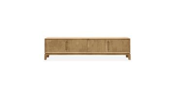 Vooraanzicht van het Canzo tv-meubel van mangohout in de kleur Almond.