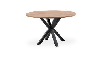 Ronde eettafel Levado met houtlook blad en zwart metalen spinpoot