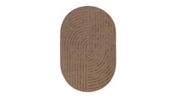 Taupekleurig vloerkleed Arch van COCOmaison, ovaal met modern lijnenspel.