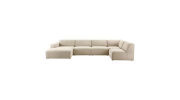 Elementenbank Lagonia beige rechts van INHOUSE, met doorgestoffeerde zijkanten en strakke vormgeving.