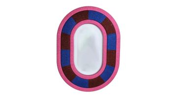 Ovale Kersten Spiegel Papieren Touw Multi met kleurrijke rand in roze, blauw en bruin, gemaakt van handgewikkeld touw, 51,5x2x70 cm.