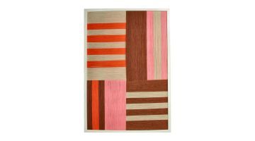 Kersten Wandplaat Touw Multi met levendige roze, oranje en bruinen tinten in een geometrisch patroon, omlijst met een neutrale rand.