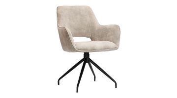 Eetkamerstoel Buco Velvet van Pronto Wonen, vooraanzicht. Stijlvolle stoel met velvet bekleding, comfortabele armleuningen en een zwart metalen onderstel.