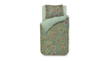 Dekbedovertrek Matata van Pip Studio in groen met bloemenprint, inclusief kussensloop.