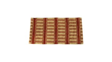 Terra katoenen tapijt met rood en beige strepenontwerp, afmeting 120x60 cm, liggend weergegeven op een witte achtergrond.