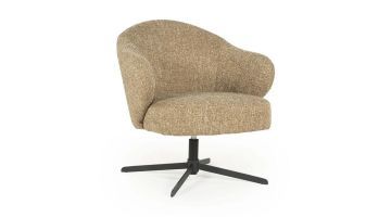 Fauteuil Connor mosterd van Eleonora, frontaal gefotografeerd met comfortabele zitting en ronde rugleuning op een zwarte draaipoot.