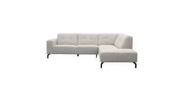 Lichtgrijze hoekbank Viborg van Trendhopper in L-vorm met slanke zwarte poten en een moderne, strakke uitstraling.