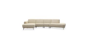 Zitbank Mia van Trendhopper in hoekopstelling met beige stof en metalen poten, vooraanzicht.