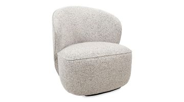 Draaifauteuil Avi in ecru, vooraanzicht met zachte, afgeronde vormgeving.