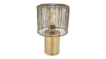 Tafellamp Bincerro met goudkleurige voet en opengewerkte metalen kap.