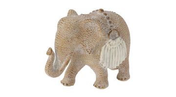 Decoratieve olifant met een charmante uitstraling, gemaakt van natuurlijke materialen. Formaat medium.