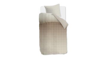 Eenpersoons dekbedovertrek Nobel Sand met grafisch patroon en effen achterzijde.