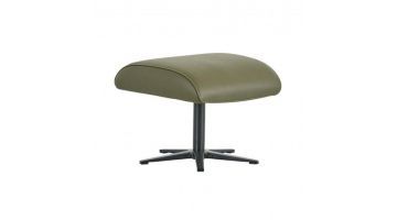 Stijlvolle Montèl draaibare hocker Chic in olijfgroene bekleding met een zwart metalen draaivoet, perfect voor comfort en design.