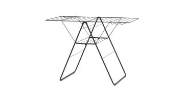 Zwart Brabantia HangOn droogrek in opengeklapte positie met vlakke vleugels.