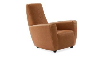 Fauteuil Longa in cognackleurig leer, vooraanzicht, ontwerp Gerard van den Berg.