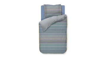 Eenpersoons dekbedovertrek Ashanti blue van Pip Studio met kleurrijk zigzagpatroon en tegelprint achterzijde.