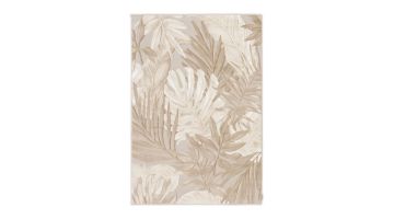 Rivièra Maison Vloerkleed Palmera in crème met een tropisch bladmotief, volledige weergave van het vloerkleed.