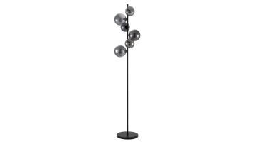 Pronto Wonen vloerlamp Olivento zwart met zes smoke glazen bollen op een slanke metalen staander en ronde voet.